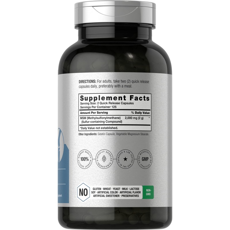 Horbäach MSM Supplement Capsules | 2000mg | 250 Count |