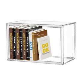 Clear Book Organizer Box, Stackable Plastic Bookcase with Magnetic Door, Multifunctional Storage Showcase for Book, Magazine, Shoes, Handbags, Doll (14.1 x 10.35 x 8.07 Inch, 1 Pack)