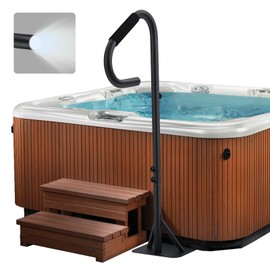 GarveeLife Hot Tub Handrail with LED Light, 360° Rotatable Spa Side Handrail with 35"～57" Adjustable Height, Hot Tub Hand Rail with Slide-Under Base and Non-Slip Grip for Indoor & Outdoor