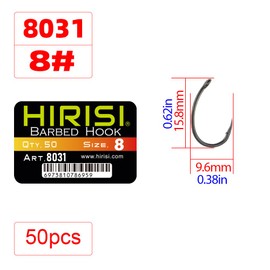 Pack of 50 Fishing Hooks PTFE Coated Stainless Steel with High Carbon Content Barbed Wire Fishing Hooks with Eyelet Fishing Accessories (FBA-8031-8)