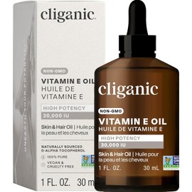 Cliganic 100% Pure Vitamin E Oil for Skin, Hair & Face - 30,000 IU, Non-GMO Verified | Natural D-Alpha Tocopherol