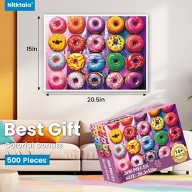 500 Pieces Puzzles for Adults–Colorful Donuts Puzzle for Adults Children Elderly–Recycled Paper Jigsaw Puzzle 500 Pieces–Glossy, Sturdy Pieces Challenging Family Game Great Gift Idea (20.5x15in)