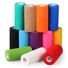 BANDVET WRAP Self Adhesive Bandage Wrap - Pack of 12 Assorted Colors, Non-Woven, Breathable & Water-Resistant Vet Wrap for First Aid, Sports Injury, Body Sprains, & Pets - 4 Inch x 5 Yards