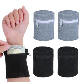 YUXMU 4Pcs Wrist Wallet, 3.3‘’ Wrist Sweat Elasticity Bands with Zipper Light Comfortable Sports Absorb Sweat Wristbands Wrist Bag for Keys ID Cards Cash