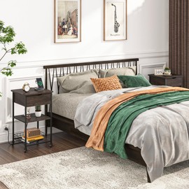 Tantmis Night Stands for Bedrooms Set of 2, Nightstand with Charging Station, End Tables, Bedside Table, Side Table, for Living Room, Bedroom, Night Stand with Drawer, Kids Nightstand, Dark Grey