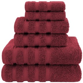 American Soft Linen- Bath Linen Set (6 Pc Towel Set, Burgundy)