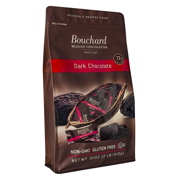 Bouchard Premium Belgian Dark Chocolate with 72% Cacao | Individually Wrapped Pieces (2 LB)