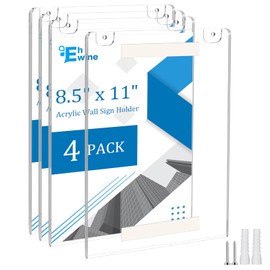 EHWINE 4 Pack 8.5x11 Wall Mount Acrylic Sign Holder, Acrylic Wall Sign Photo Menu Flyer Display Holder, Plastic Clear Picture Adhesive Frames for Business Store (Provide and Mounting Screws)
