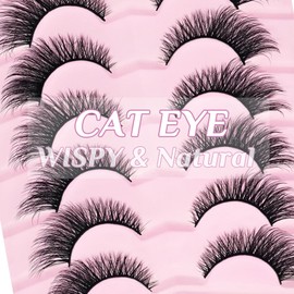 SLSXNL Natural Lashes Cat Eye Lashes Strip Lashes Wispy Fox Eye Foxy False Eyelashes Lash Extensions 7 Pairs
