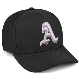Daxton Premium Mid Profile Hat Semi Curved Visor Black Cap White Silver Gothic Embroidered, Letter A