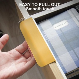 Cekikibi 5 Pack Adhesive Edge Finger Pulls for Cabinets，Kitchen Aluminium Alloy Concealed Drawer Pulls No Drilling Required Flat Stick On Cabinet Handles (Gold, 5.9" Overall Length)