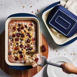 Tramontina Mae 3-Piece Ceramic Porcelain Baking Pans Set, Non Stick Casserole Dishes for Oven, Rectangular Bakeware for Lasagna, Cakes and Loafs (Cobalt)