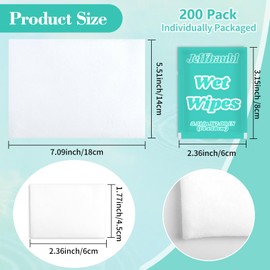 Jeffbaubl 200 Pcs Wet Wipes Bulk, Individually Wrapped Wipes, Travel Size Wipe with Vitamin E & Aloe, Disposable Skin Cleansing Wipe for Hands, Butt, Daily Use, Restaurant, Barbecue