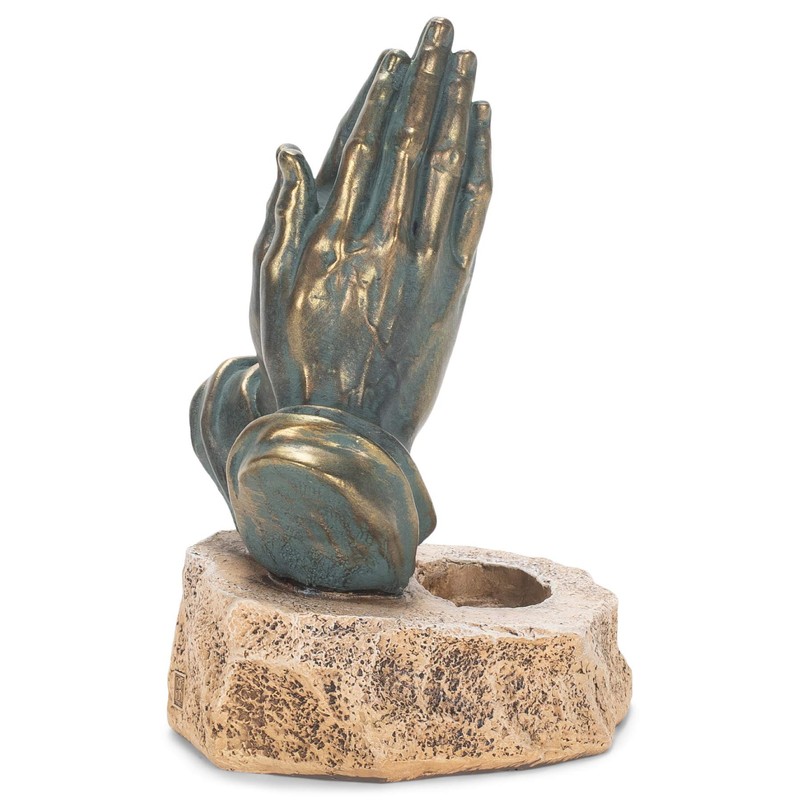 Bronzetone Praying Hands 6.25 inch Resin Decorative Tabletop Rosary Holder