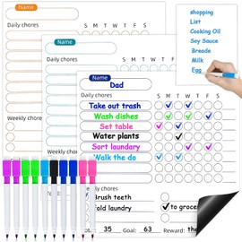Magnetic Chore Chart, 4 Pack Dry Erase Behavior Charts 10 Markers, Reward Chart for Multiple Kids Teens Adults Family, Daily Responsibility Rewards Whiteboard for Kitchen Refrigerator