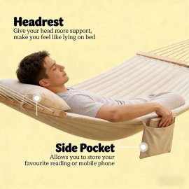 Double Modern Outdoor Furniture Hammock Balcony & Patio Garden Use Eco-Friendly Polyester & Woodsize: 128.00 55.10 1.00 Product weight (pounds): 9.92, color: Cream White,Natural Wood