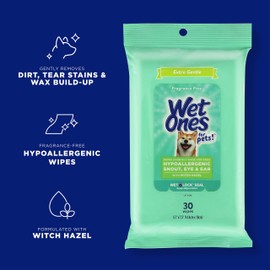 Wet Ones for Pets Extra Gentle Dog Wipes with Witch Hazel for Snout, Eye, Ear - Fragrance-Free Dog Wipes for All Dogs Wet Ones Wipes with Wet Lock Seal (Pack of 24, 720 Count Total)