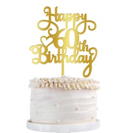 Qertesl - Decoración acrílica para tartas de cumpleaños 60, decoración dorada de doble cara, para decoraciones de pasteles de cumpleaños 60, saludos a 60 fabulosas decoraciones de tartas/60 aniversario