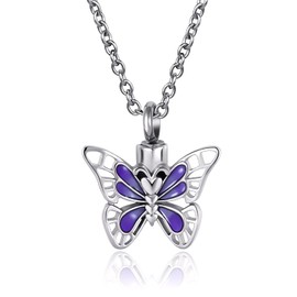 NanMuc Purple Butterfly Urn Necklace for Ashes Insect Cremation Keepsake Pendant Ashes Holder Memorial Jewlery for Grandma Mom
