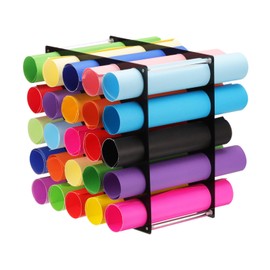 QUARKZMAN Vinyl Roll Storage Shelf 1 Set Acrylic Vinyl Roll Holder for up to 25-Hole Vinyl Organisation for Craft Room Vinyl Rolls Gift Paper Black
