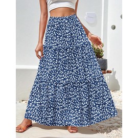 Hotouch Skirt Women's Long High Waist Skirts Elegant Maxi Skirt A-line Layering Drawstring Midi Casual Skirt Plain Skirt with Pockets, Z-Flowers-C, M