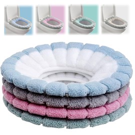 Pack of 4 Toilet Seat Warmers Toilet Seat Covers Washable Cloth Toilet Seat Cover Pads Washable Built-in Plastic Ring Made of Fibre Fabric for Most Toilets Women Mums Elderly People