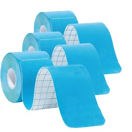 Kinesiology Tape Precut, Waterproof Sports Tape for Recovery Sports Athletic Physio Therapy Injury. Athletic Tape for Ankle Muscles,Elbow, Knee,Shoulder (3Rolls,60 Precut Strips, Blue)
