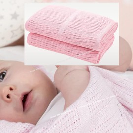 JMS Bridge Baby Cellular Blanket for Newborn Girl Boy Unisex**Pack of 2** Extra Soft Light Weight 100% Breathable Cotton| 60 x 90cm