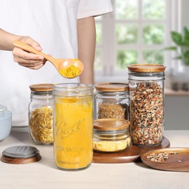 SKYBD Wooden Storage Lids for Ball/Mason/Kerr Jars, Food Grade Material, Reusable canning lids with Silicone Seal, 100% Fit & Airtight for Jars (12PCS-Regular)