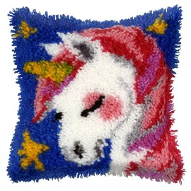 ROCKY&CHAO Latch Hook Cushion Kits, Latch Hook Pillow Case Kits Embroidery Kits Carpet Set17X17Inch, DIY Needlework Pillow Cover Sofa Cushion Rug Making Kits, DIY Craft Kits (43x43 cm) - Unicorn