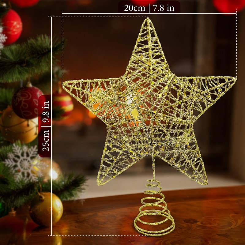 Christmas Tree Topper, Gold Glitter Star for Christmas Tree, Christmas