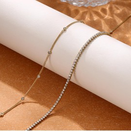 Kakonia Layering Gold Necklace for Women, 14K Gold Plated Chain Set, Choker Herringbone Necklace, Gold Jewellery for Women, Stainless Steel