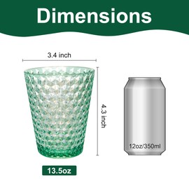Lily's Home Unbreakable Premium Drinking Glasses Set of 4, Plastic Cups, Reusable Drinkware, Tumblers Water Cups Shatterproof & Stackable, Indoor & Outdoor cups 3.4in×4.3in,13.5oz. Made in Taiwan.