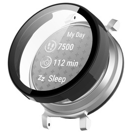 LOKEKE Compatible with Garmin Lily 2 Full Coverage PC Protective Case Cover Tempered Glass Screen Protector(Black)