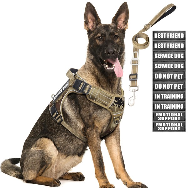 MOOGROU Tactical Dog Harness and Leash Set for Large Dogs,Heavy