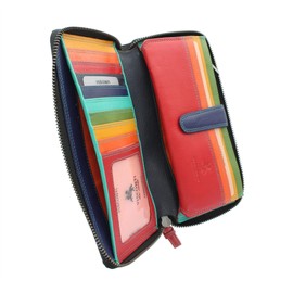 VISCONTI Leather Spectrum Collection IRIS Zip Round Purse with RFID Blocking SP33 Black/Hawaii