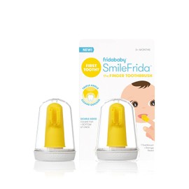 Fridabababy - cepillo para polvo de dientes para bebé (silicona, sin BPA, cepillo para polvo de dientes de doble cara para bebés de 3 meses en adelante)