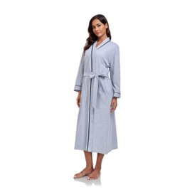 EA'S SECRET 100% Cotton Robes for Women Lightweight Long Kimono Bathrobe Soft Ladies Loungewear with Pockets(Grey,L)