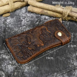 LUUFAN Men's Genuine Leather Long Engraved Wallet Vintage Chain Purse Men Boyfriend Dad, Chain Wallet2, bifold