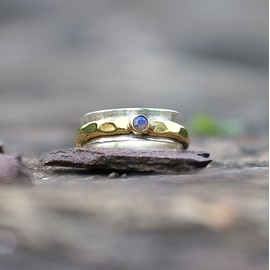 Energy Stone"TEACHER'S RING" Single Labradorite Cabochon Sterling Silver Meditation Spinner Ring (Style# UK70) (K 1/2)