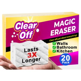 Clear Off (20 Pack) Extra Large- Super Powerful - Magic Eraser - Sponge - Melamine Sponge for All-Purpose Cleaning, Oven Cleaner, Wall Cleaner, Dish Sponge, Kitchen, Baseboards, Sink, Sneaker, Car, Bathroom