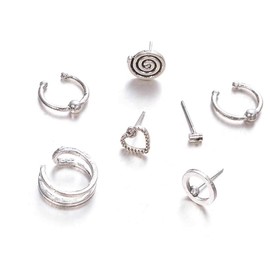 Missgrace Silver Earrings Set Vintage Earring Set Bohemian Earrings Stud Earrings Silver Punk Chain Earrings Set for Women and Girls (Style 8)