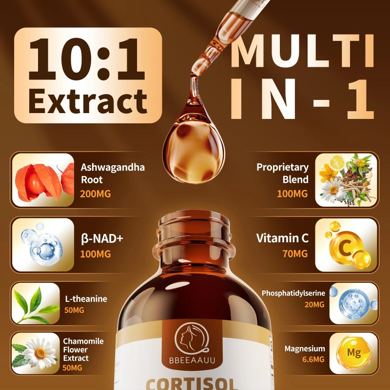 21-in-1 Cortisol Manager Reducer Liquid Drops, Support Night, Focus &
