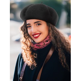 HESTYA 3 Pieces Wool Beret Hat French Style Wool Beanie Cap Solid Color Winter Hat for Women and Girls Casual Use (Black, Navy, Ginger Yellow)