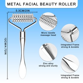Trendecor Face Roller, Metal Massage Roller Acupuncture Points Massage Face Ridged Roller for Body Face Massage Hand Neck Promotes Blood Circulation Silver