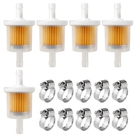 VooGenzek 5 Pieces 6-8 mm Petrol Filter, Inline Fuel Filter, Quick Fuel Filter, Motorcycle Gas Filter, with 10 Pieces Hose Clamps, for Motorcycle, Scooter, Generator, Lawnmower