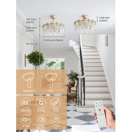 DSYBRI 20 Inch Gold Crystal Fandelier Ceiling Fan with Light, Mid Century Gold Fandelier Ceiling Fans with Lights Remote Control, Caged with 6 Speeds for Bedroom, Nursery, Living Room(US-FS-SJ04)