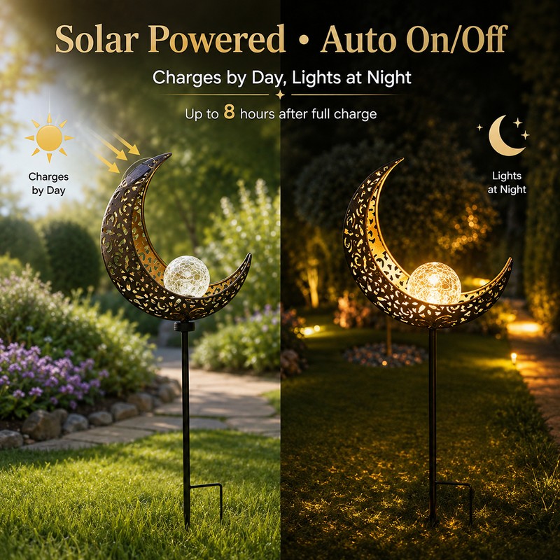 Solar Garden Light for Outdoor Decor – Moon Fairy Crackle