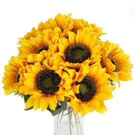 CEWOR 10pcs Sunflowers Artificial Flowers with Long Stem Fake Sunflowers Bulk Fall Decoration for Wedding Home Birthday Party Outdoor Indoor Decor