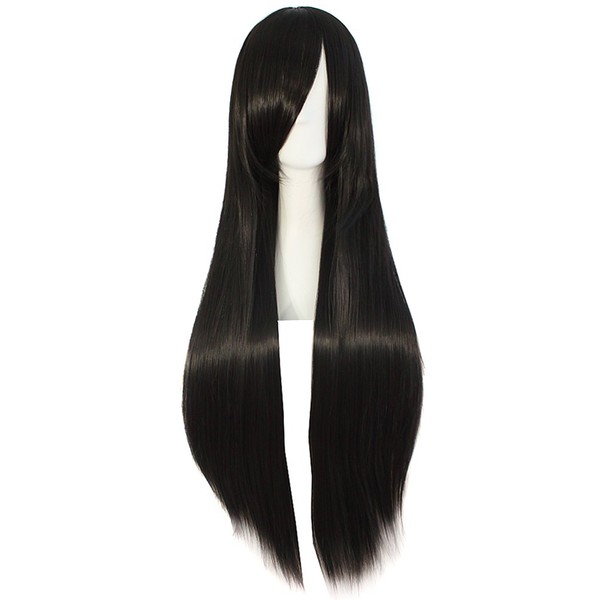 MapofBeauty 32" 80cm Long Straight Anime Costume Cosplay Wig Party Wig (Black)